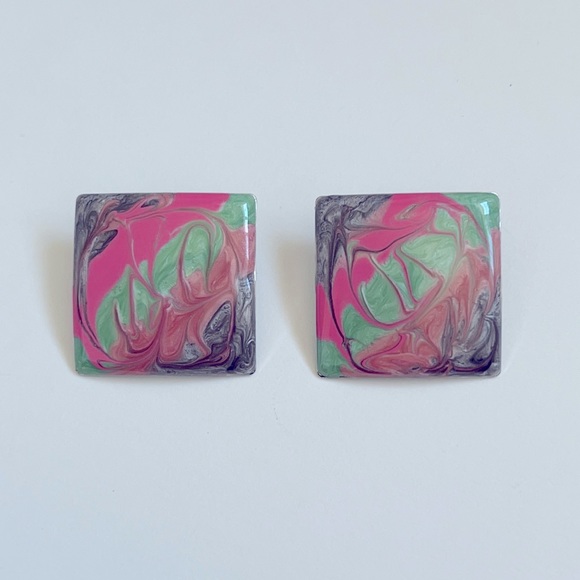 Vintage Square Paint Splatter Earrings - Picture 1 of 3